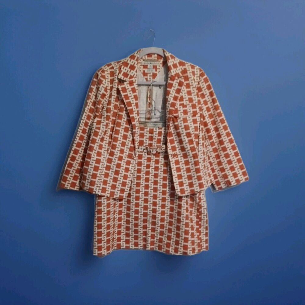 Vintage Y2K Tommy Hilfiger Orange Skirt & Jacket Set Women's Sz 8 Canvas Stretch
